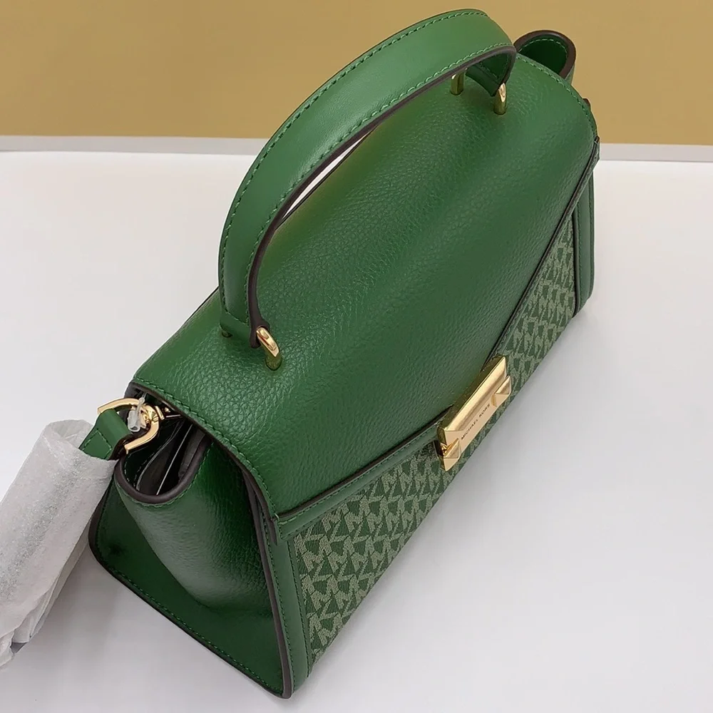 MICHAEL KORS Whitney Medium Flap Top Handle Satchel Fern Green signature color